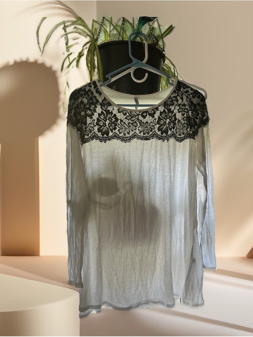 Women’s Maternity Lace Yoke Long Sleeve Top - Black & White